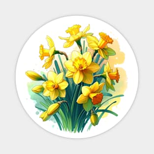 Daffodil Delight Spring Bloom Illustration Magnet